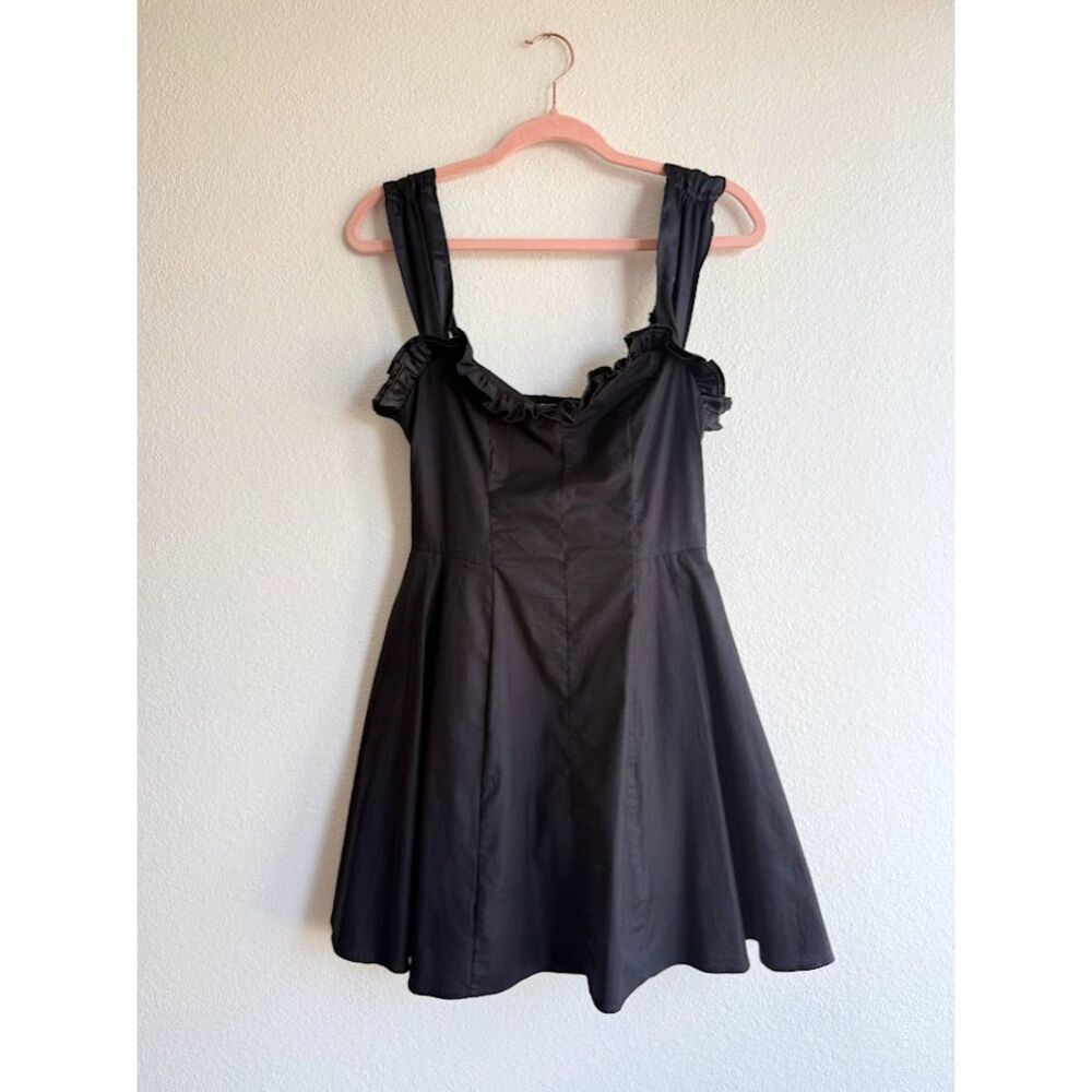 Free People Midnight Magic Black Mini Dress with Satin Ruffle Trim size XS NWT